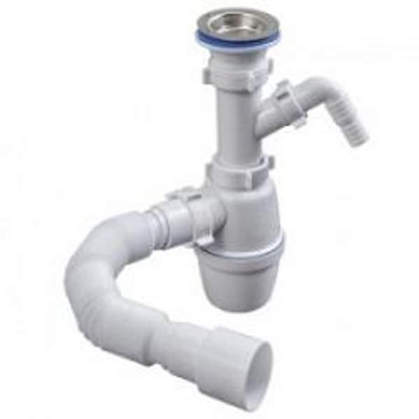 Сифон для мойки 1 1х2 с отводом и гофротрубой 40х50мм код A002346