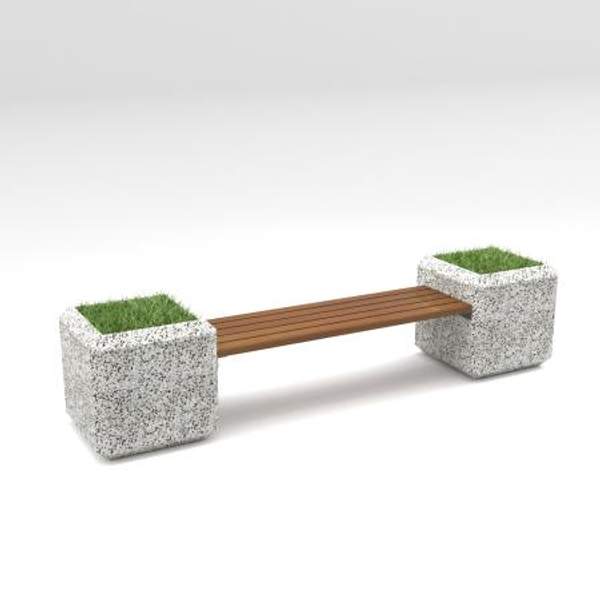 Скамейка диван бетонный уличный "Барбара" с вазонами