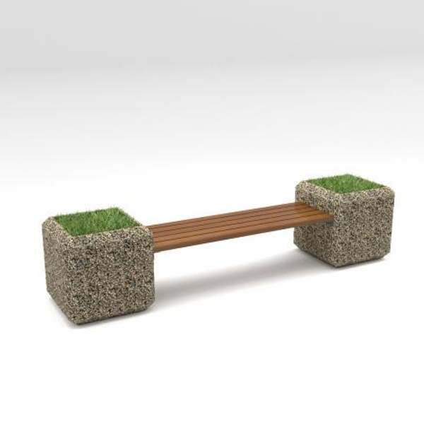 Скамейка диван бетонный уличный "Барбара" с вазонами