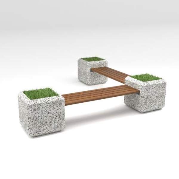 Скамейка диван бетонный уличный "Барбара" с вазонами дабл