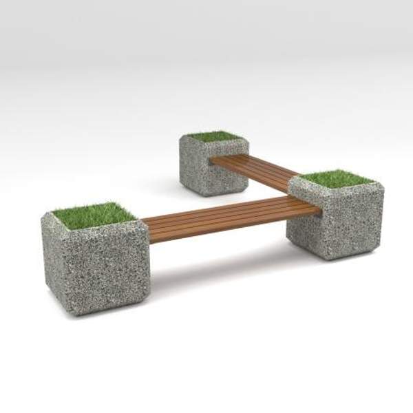 Скамейка диван бетонный уличный "Барбара" с вазонами дабл