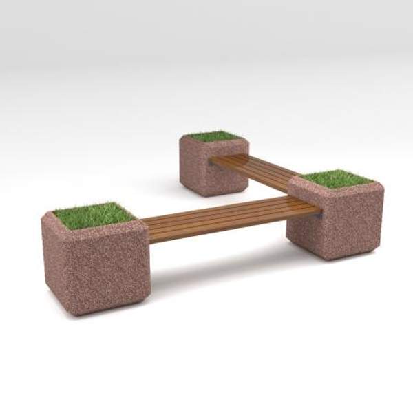 Скамейка диван бетонный уличный "Барбара" с вазонами дабл