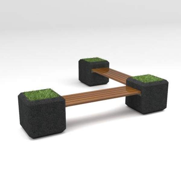 Скамейка диван бетонный уличный "Барбара" с вазонами дабл