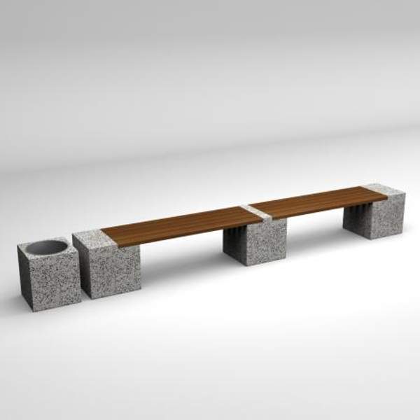 Скамейка диван бетонный уличный "Евро 2 Лайн" с квадратной урной