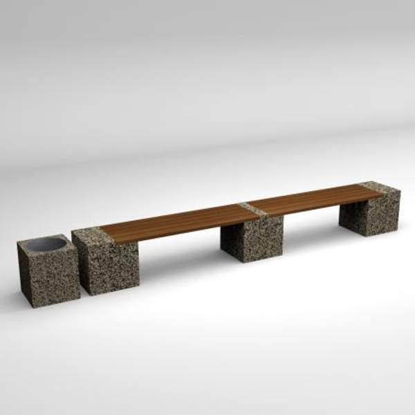 Скамейка диван бетонный уличный "Евро 2 Лайн" с квадратной урной