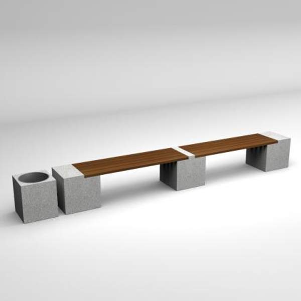 Скамейка диван бетонный уличный "Евро 2 Лайн" с квадратной урной