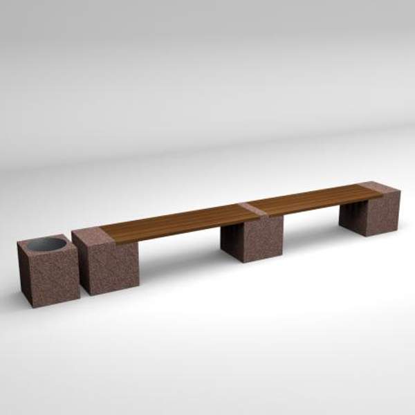 Скамейка диван бетонный уличный "Евро 2 Лайн" с квадратной урной