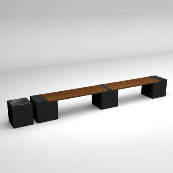 Скамейка диван бетонный уличный "Евро 2 Лайн" с квадратной урной