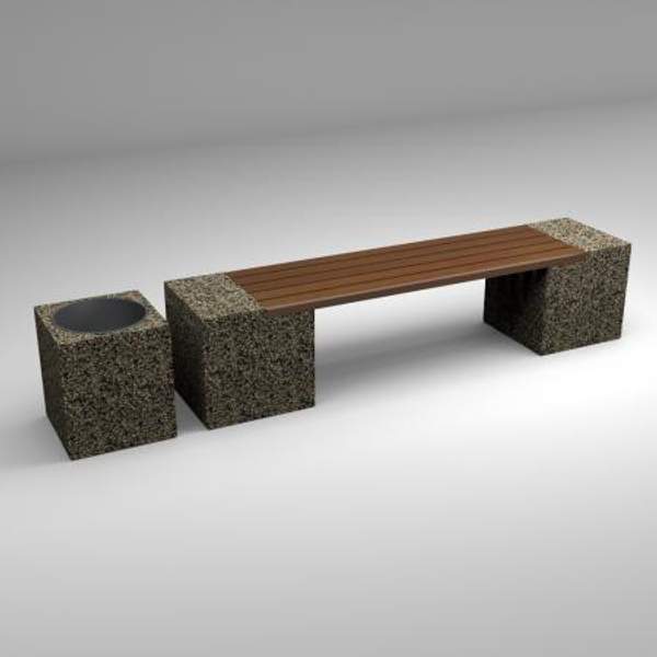 Скамейка диван бетонный уличный "Евро 2" с квадратной урной