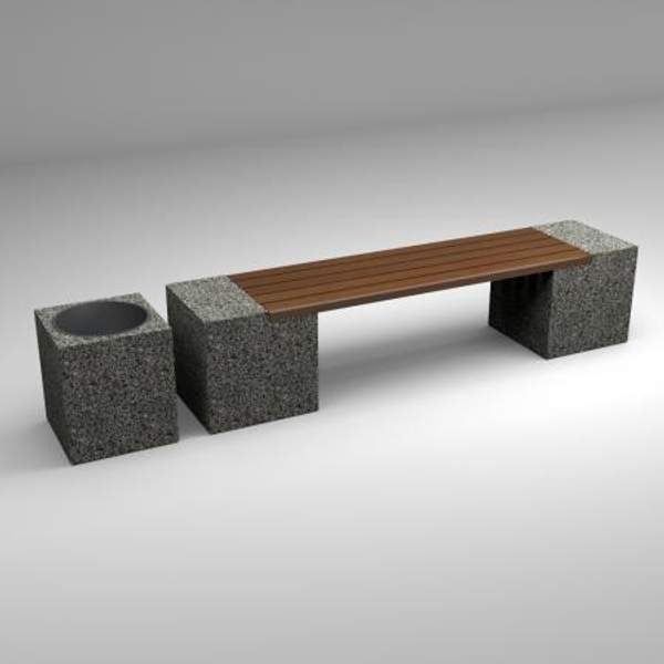 Скамейка диван бетонный уличный "Евро 2" с квадратной урной