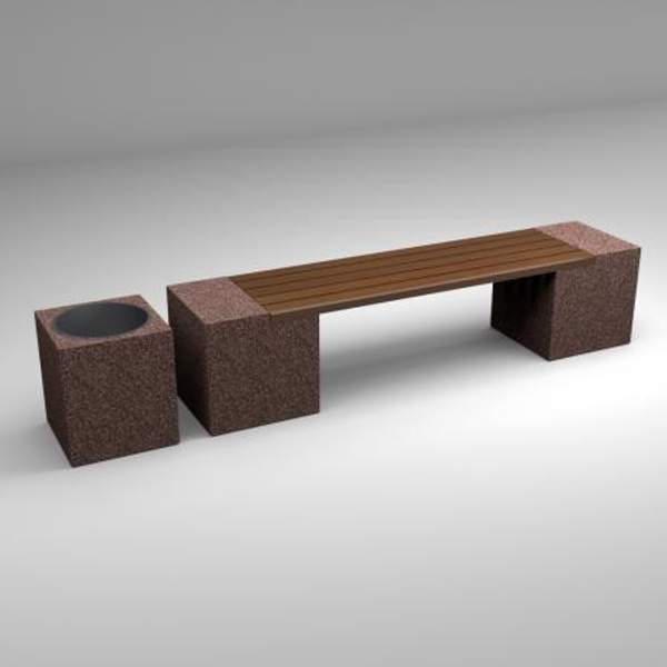 Скамейка диван бетонный уличный "Евро 2" с квадратной урной