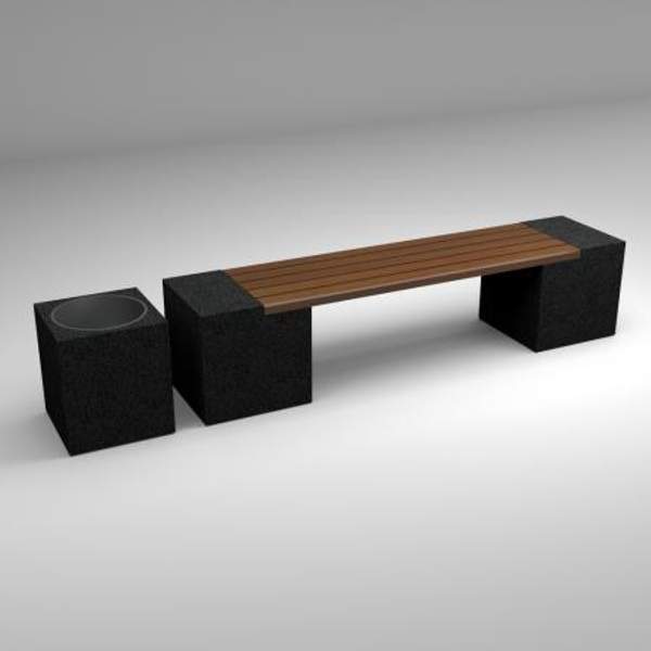 Скамейка диван бетонный уличный "Евро 2" с квадратной урной