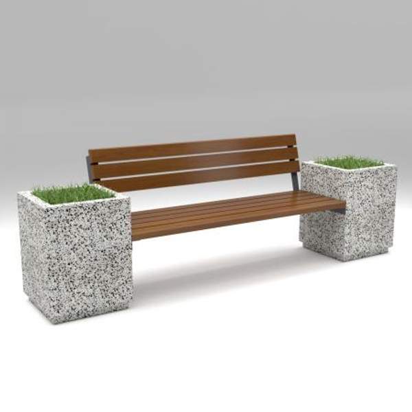Скамейка диван бетонный уличный "Стиль" со спинкой и вазонами