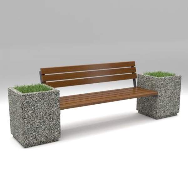 Скамейка диван бетонный уличный "Стиль" со спинкой и вазонами