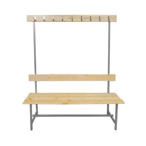 Скамейка с вешалкой для раздевалок 2-х местная металлическая с досками разборная 6 крючков