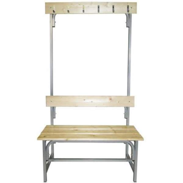 Скамейка с вешалкой для раздевалок 3-х местная металлическая с досками разборная 8 крючков