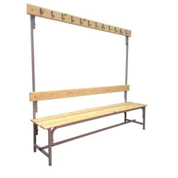 Скамейка с вешалкой для раздевалок 4-х местная металлическая с досками разборная 12 крючков