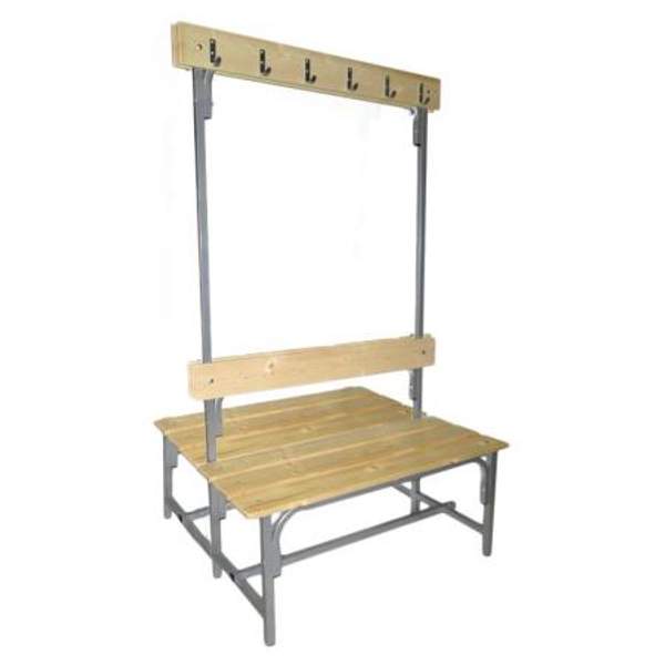 Скамейка с вешалкой для раздевалок двухсторонняя металлическая с досками разборная 12 крючков