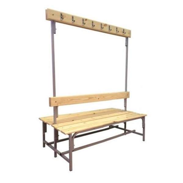 Скамейка с вешалкой для раздевалок двухсторонняя металлическая с досками разборная 18 крючков