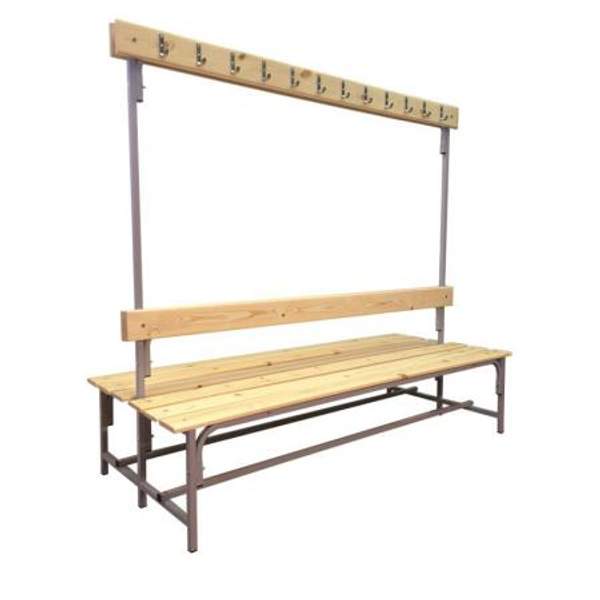 Скамейка с вешалкой для раздевалок двухсторонняя металлическая с досками разборная 24 крючков
