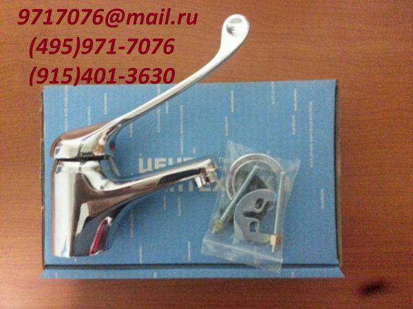 Смеситель хирургический локтевой на раковину с неповоротным гусаком 44/27ш/3 (пр-во РОССИЯ), короткий излив, носик тип тюльпан, для мойки и умывальника, одноручковый, центральный