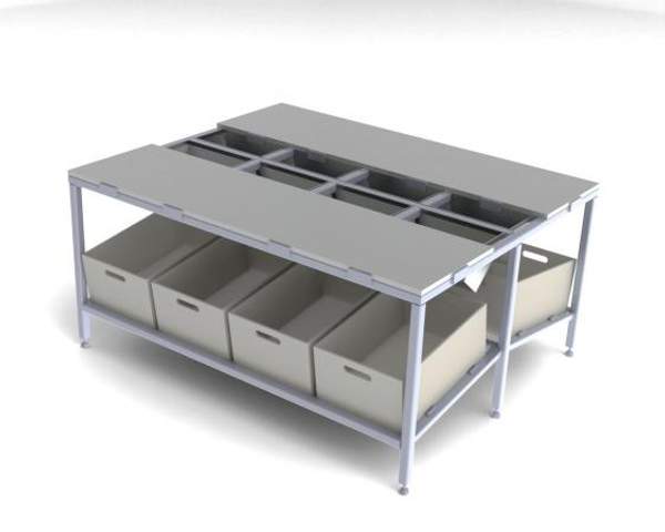 Стол для полуфабрикатов из нержавеющей стали с отверстиями для сбора продукции с ПП доской