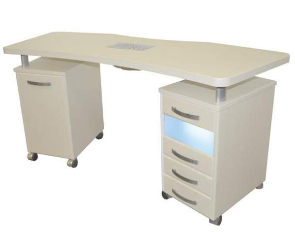 Стол маникюрный с двумя тумбами, УФО-блоком, пылесосом и фигурной столешницей