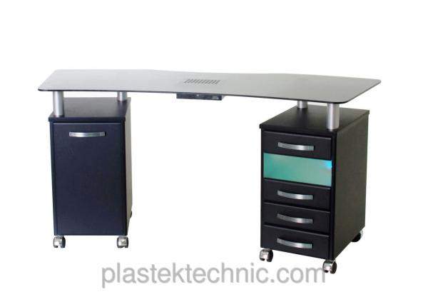 Стол маникюрный со стеклянной фигурной столешницей (закаленное стекло), УФО-блоком и пылесосом