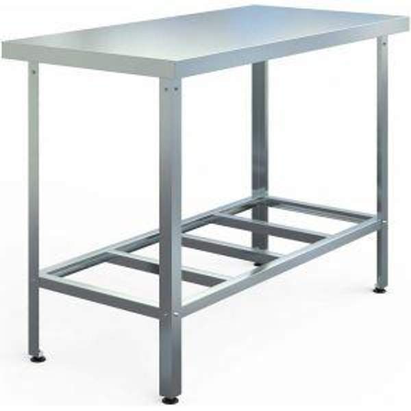 Стол производственный, 1500х800х850мм, без борта, открытый, 1 полка решетчатая оцинк., разборный, каркас уголок оцинк., столеш.нерж.430