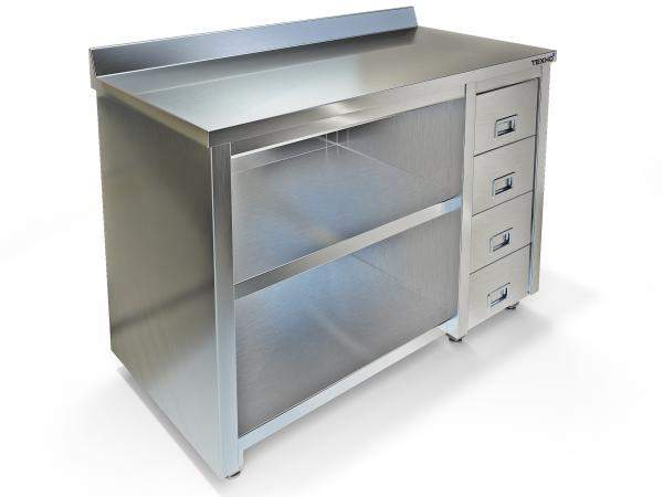Стол-тумбочка кухонная в общепит без дверей с бортом, задняя стенка нержавеющая сталь СПС-227/1008НЛ (1000x800x850 мм)