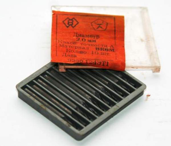 Сверло твердосплавное 2,0 мм, ВК-6М (монолитное), 30/10 мм, утол. хв. 3,175 мм, СССР.