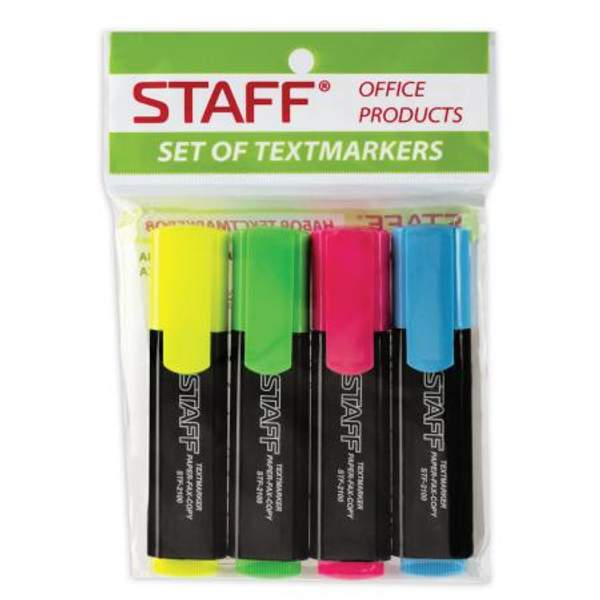 Текстмаркеры STAFF, НАБОР 4 шт., АССОРТИ