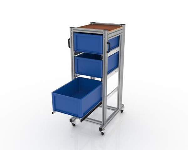 Тележка-органайзер с 3-мя синими Евроконтейнерами