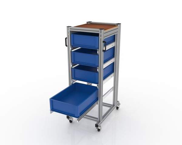 Тележка-органайзер с 4-мя синими Евроконтейнерами
