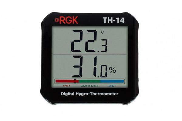 Термогигрометр RGK, (TH-14), температурный, с дисплеем, питание: батарейки, корпус: пластик, (776202)