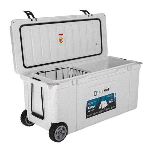 Термоконтейнер большой с корзиной, разделителем и колесами Libhof Camp MQ-120R 1100х470х540мм 120л серый