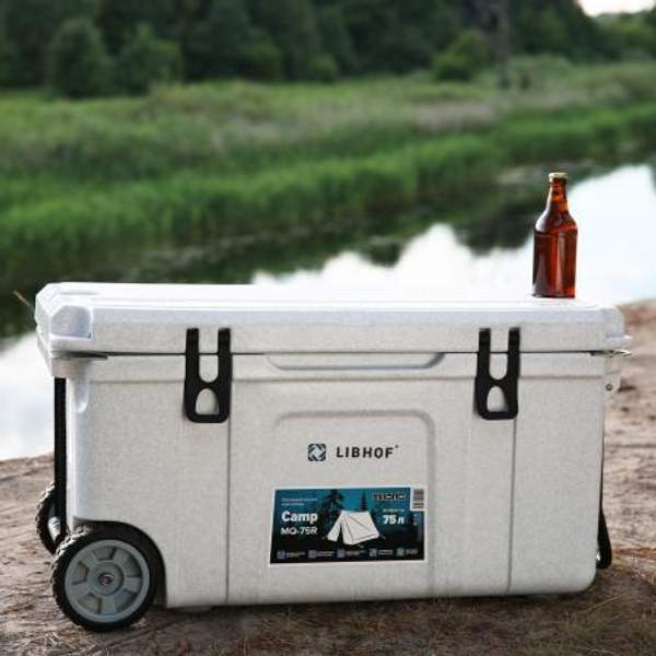 Термоконтейнер большой с корзиной, разделителем и колесами Libhof Camp MQ-75R 870х460х470мм 75л серый