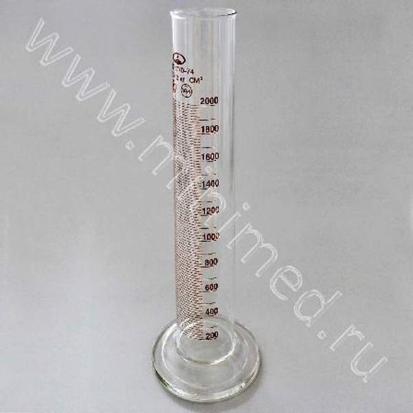 Цилиндр 1-2000-2 с нос. и стекл. осн., ТУ 9464-013-52876351-2014, ГОСТ 1770-74, уп.1/8 шт, МиниМедПром