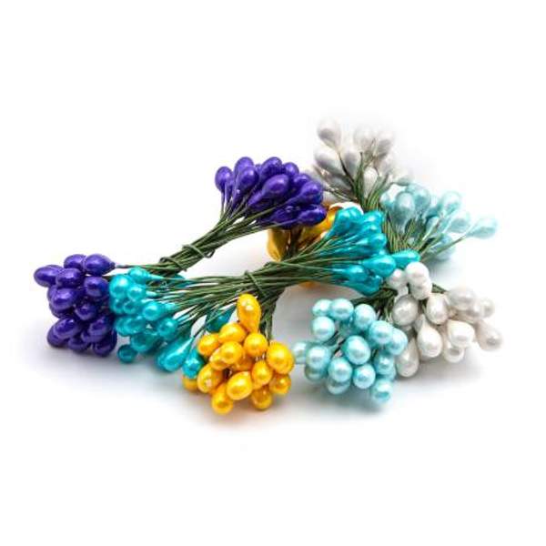 Тычинки для искусственных цветов на проволке 0,5*6см, 50 гр +/- 3 гр, 5 цветов, бело-голубой микс