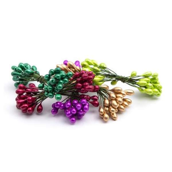 Тычинки для искусственных цветов на проволке 0,5*6см, 50 гр +/- 3 гр, 5 цветов, зелено-золотой микс