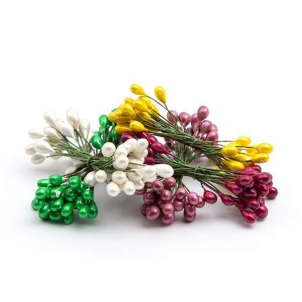 Тычинки для искусственных цветов на проволке 0,5*6см, 50 гр +/-3 гр, 5 цветов, желто-бордовый микс