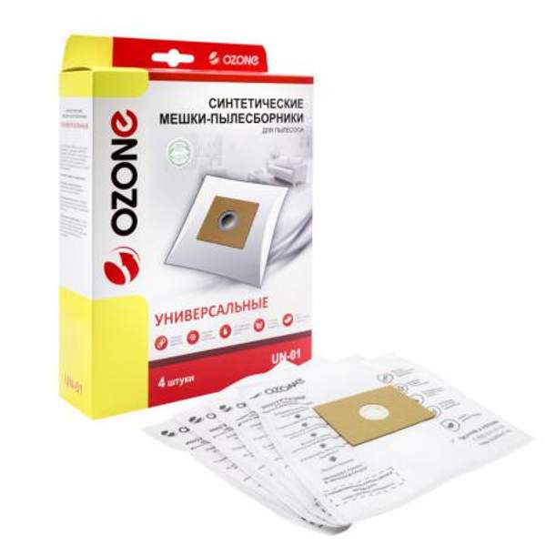 Универсальные мешки-пылесборники Ozone для пылесоса, фланец 100х130, 4 шт