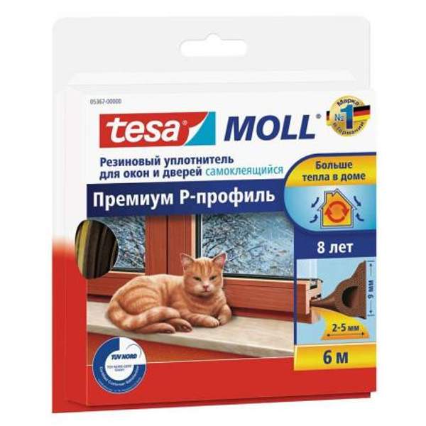 Уплотнитель резиновый tesa, премиум, Р-профиль, 6 м T05366-00000-00
