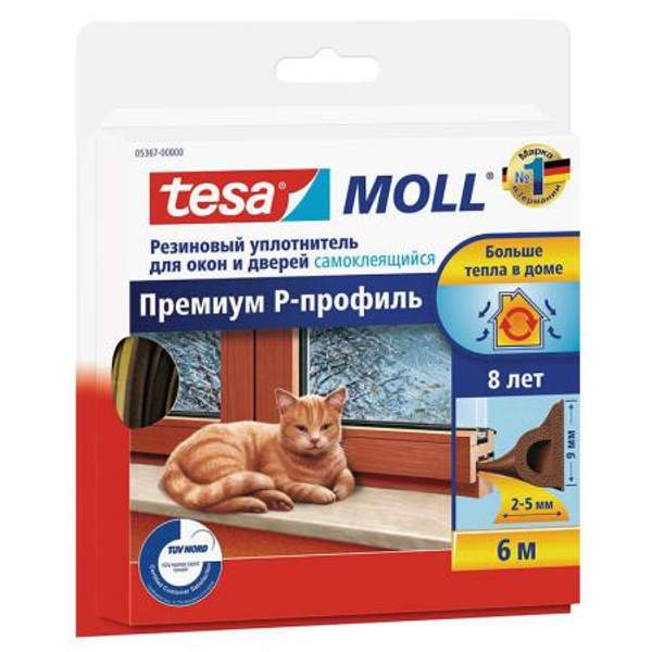 Уплотнитель резиновый tesa, премиум, Р-профиль, 6 м T05390-00103-00