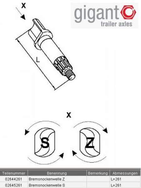 Вал тормозной (Z) L=261 GIGANT 702644261