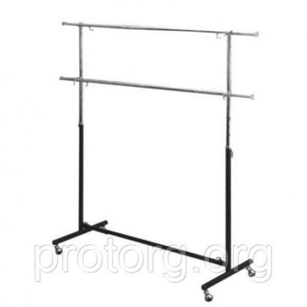 Вешало П-образное с двумя перекладинами L=1200-2100мм, D=500мм, H=750-2000мм, черное+хром