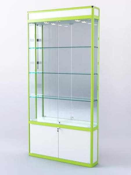 Витрина "ПРЯМОУГОЛЬНАЯ" №1-200-3 (задняя стенка - зеркало), Белый + Лайм