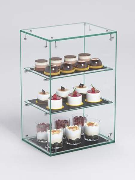 Витрина "СЛАДОСТЬ" №10А-О для выпечки настольная с прямыми полками без дверки, Стекло