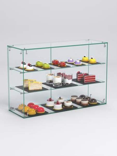 Витрина "СЛАДОСТЬ" №18А для выпечки настольная с прямыми полками, Стекло