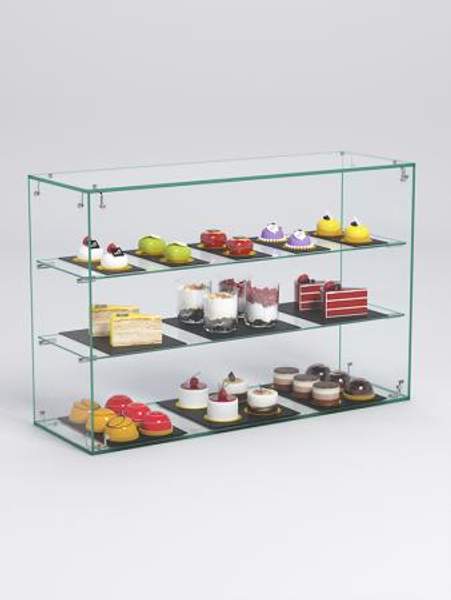 Витрина "СЛАДОСТЬ" №18А-О для выпечки настольная с прямыми полками без дверок, Стекло